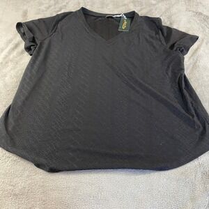 Ofeefan Top Womens 3XL Black V-Neck Short Sleeve Pointelle Diamond Textured Knit
